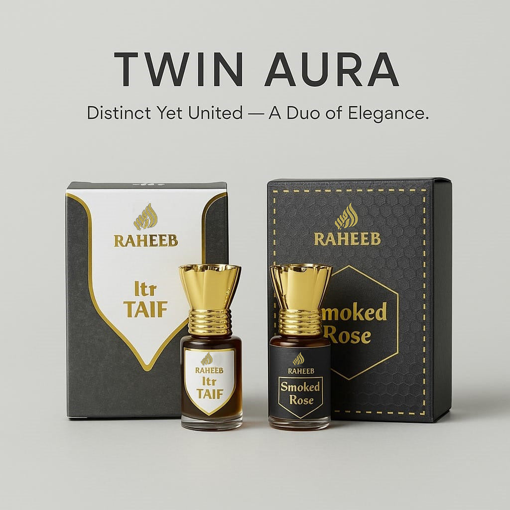 RAHEEB PREMIUM TWIN AURA - Itr TAIF & SMOKED ROSE ATTAR ROLL LONG LASTING FRAGRANCE