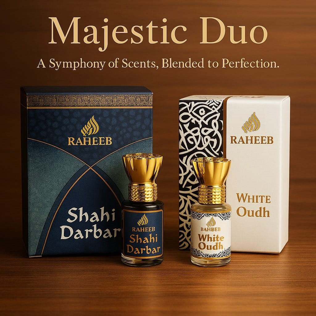 RAHEEB PREMIUM's MAJESTIC DUO - SHAHI DARBAR & WHITE OUDH ATTAR ROLL LONG LASTING FRAGRANCE