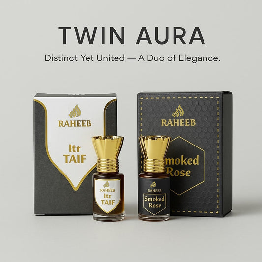 RAHEEB PREMIUM TWIN AURA - Itr TAIF & SMOKED ROSE ATTAR ROLL LONG LASTING FRAGRANCE
